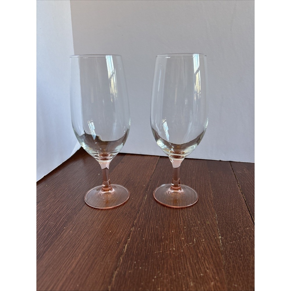 Luminarc Rosaline Pink Stemmed‎ Wine Glasses Set of 2 Clear Bowl Made in France